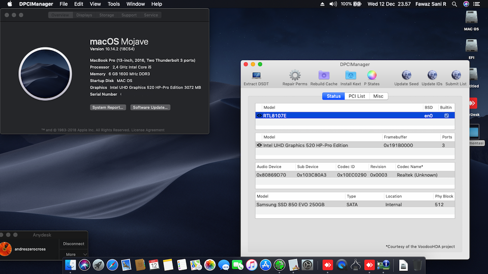 Success Hackintosh macOS Mojave 10.14.2 Build 18C54 at HP Pavilion 14-AB130TX